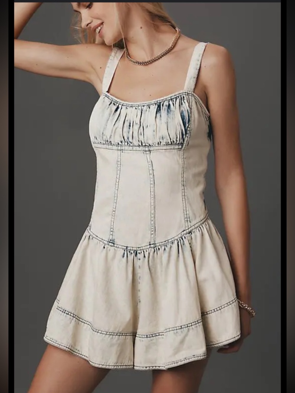 Pilcro Square-Neck Drop-Waist Romper